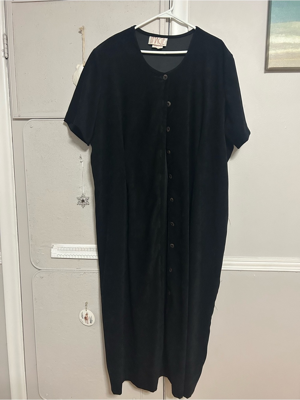 Black Button-Front Short Sleeve Midi Dress